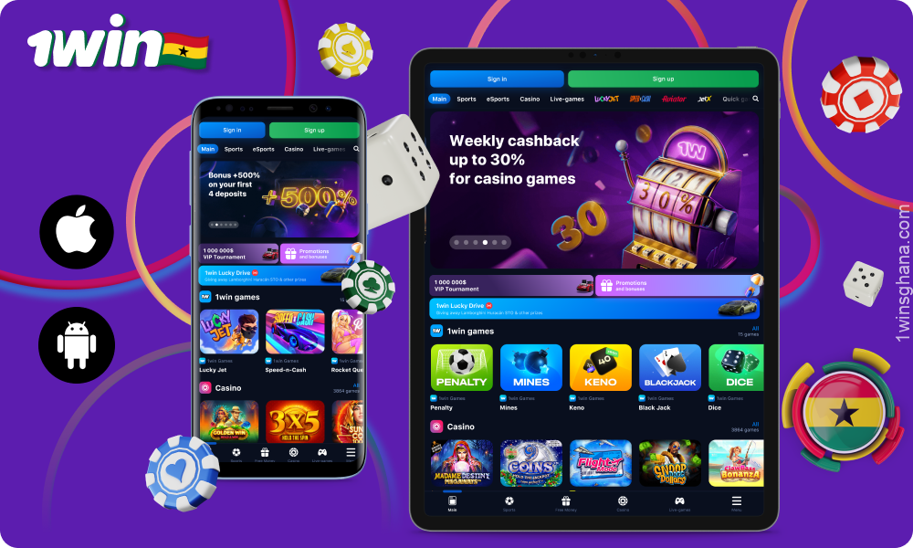 Players from Ghana can download the latest version of 1win for Android and iOS and enjoy convenient and secure sports betting and casino games anywhere